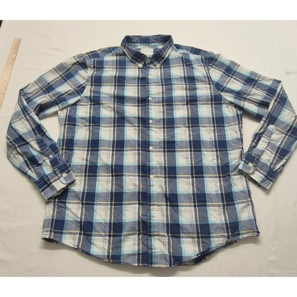 American Eagle Outfitters Other - American‎ Eagle men's blue/white/tan plaid long sleeve button up shirt sz XXL